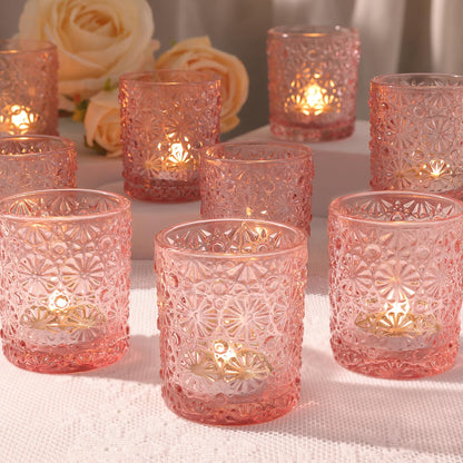Lanttu Pink Votive Candle Holder Set of 12, Flower Tea Lights Candles Holders for Wedding Table Centerpieces, Birthday Parties, Anniversary, Pink Bridal Shower and Holiday Decorations