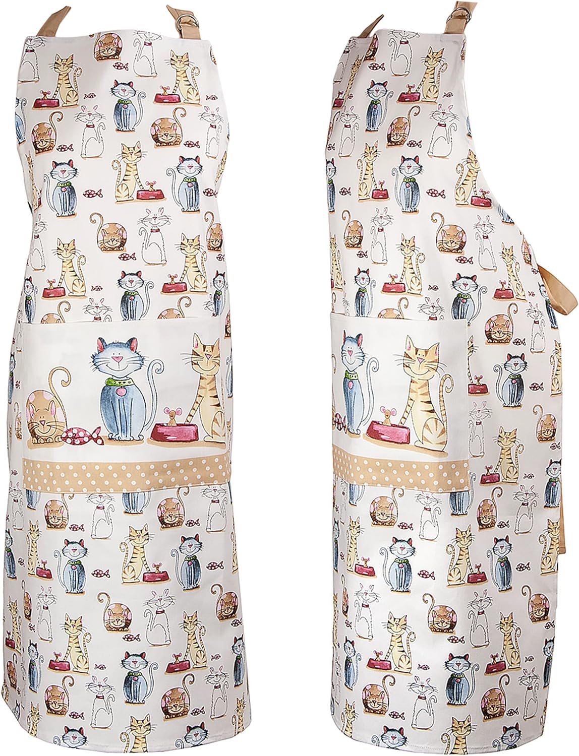 SPOTTED DOG GIFT COMPANY Apron - Cute Cats Themed Kitchenware, 100% Cotton, 37"x28" Cooking and Baking Gift