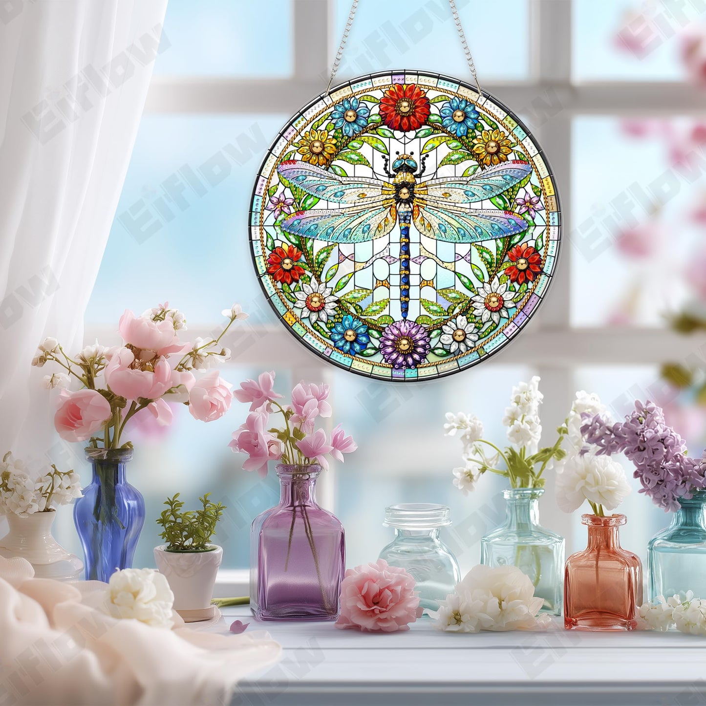 Eiflow Acrylic Diamond Art Hanging Kit for Adults, DIY Diamonds Painting Door Hanging Board Kit, Special Crystal Diamond Art Painting Pendant Ornament (Dragonfly)
