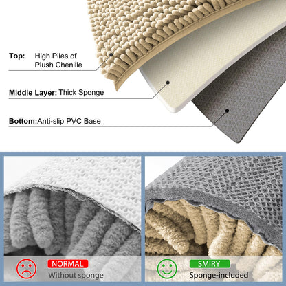 Smiry Luxury Chenille Toilet Rugs U-Shaped 20x20, Soft Absorbent Non-Slip Contour Bathroom Rugs for Toilet, Machine Washable Contoured Bath Mats, Beige