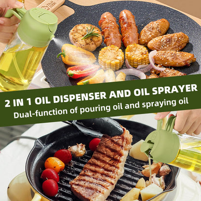 Oil Dispenser for Kitchen, 2 in 1 Olive Oil Sprayer, Olive Oil Dispenser Spray Bottle with Brush, Oil Sprayer for Cooking for Air Fryer, Barbecue, Salad 16oz/470ml (Black)