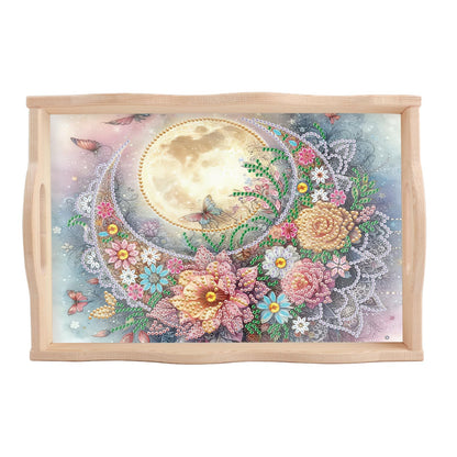 AiYuanzsh Moon Diamond Art Tray with Handle, 5D Diamond Painting Tray DIY Plate Kit for Adults, Decorative Diamond Art Serving Tray for Home Organizer