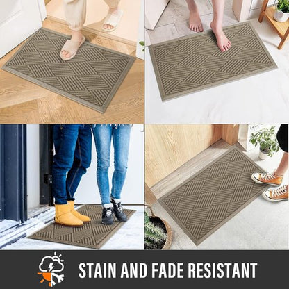 HIYARD Sturdy Front Door Mat - Absorbent, Non-Slip Rubber Backing | Low Profile, 30x17, Beige