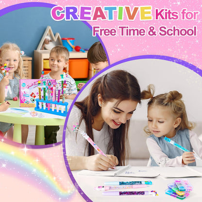 Subao 55+ DIY Glitter Gel Pens Making Kit,Pen Creator Studio,Make Your Own 15 Sparkly Cute Pens,Creative Arts and Crafts for Kids Ages 5 6 7 8,Birthday Christmas Gifts for Girls 9 10 11 12 Years Old