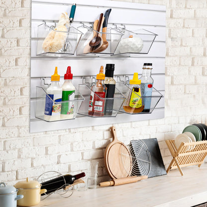 Layhit 6 Set Slatwall Bins Plastic Slatwall Baskets with Metal Hooks Hanging Containers Storage Organizer Pegboard Accessories for Garage Craft Workshop Office Storage