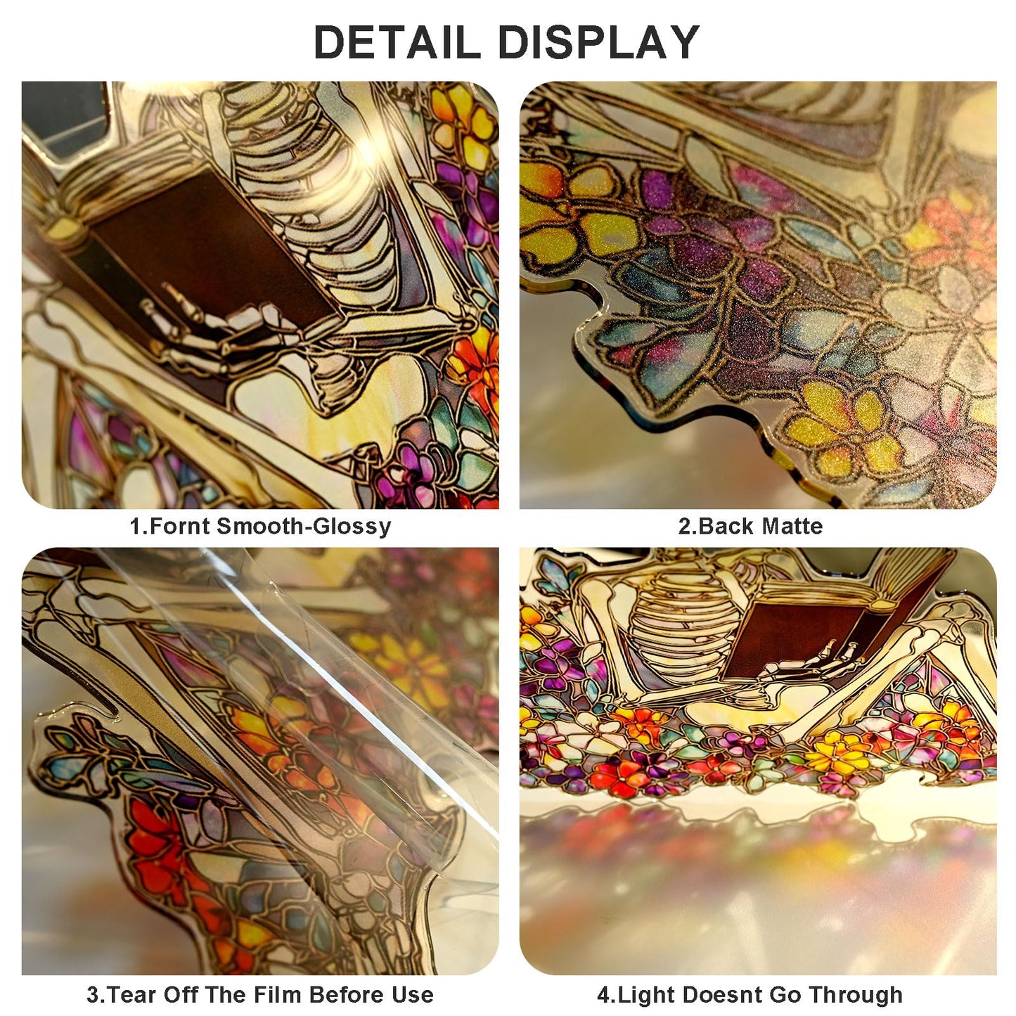 Skeleton Reading Ornament Acrylic Suncatcher Window Hanging Wall Decor for Indoor Outdoor Doors Home