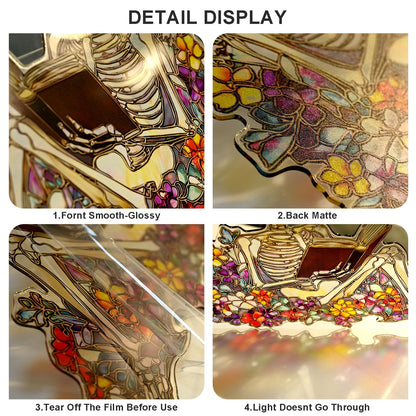 Skeleton Reading Ornament Acrylic Suncatcher Window Hanging Wall Decor for Indoor Outdoor Doors Home
