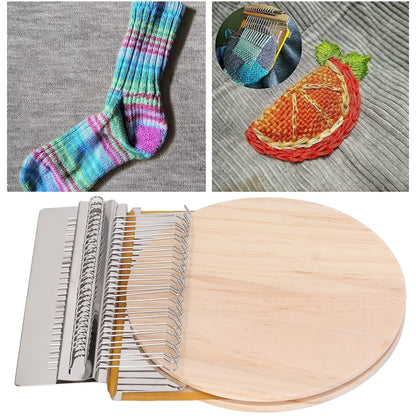 28 Pins Darning Loom, Small Weaving Loom Weaving Repair Tool Wooden Weaving Frame for Jeans Socks and Clothes