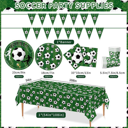 Soccer Birthday Party Decorations Includes Plates Napkins Banner Cups Tablecloth for Soccer Sports Theme Birthday Party Decorations, Serve 20