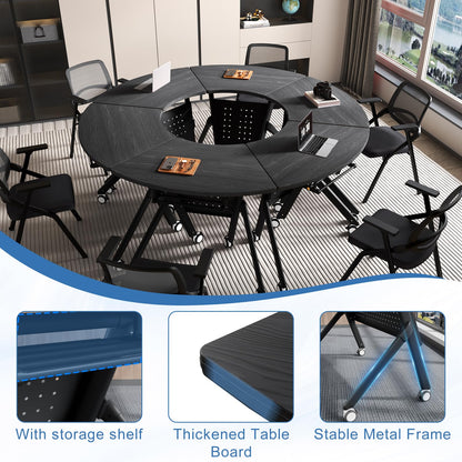 JFazzruit Folding Conference Table,Fan-Shaped Conference Room Tables with Wheels, Mobile Modular Seminar Meeting Desk for Classrooms,Office & Seminar (6, Fan-Black)