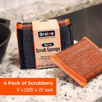 Heavy-Duty Steel Wool Scrubber Sponges 4 Pack – Stainless Steel Cleaning Pads for Dishes, Pots, Pans, Grills & Ovens – Durable Multi-Surface Kitchen Scrubbing Tools for Tough Grease & Burnt Food