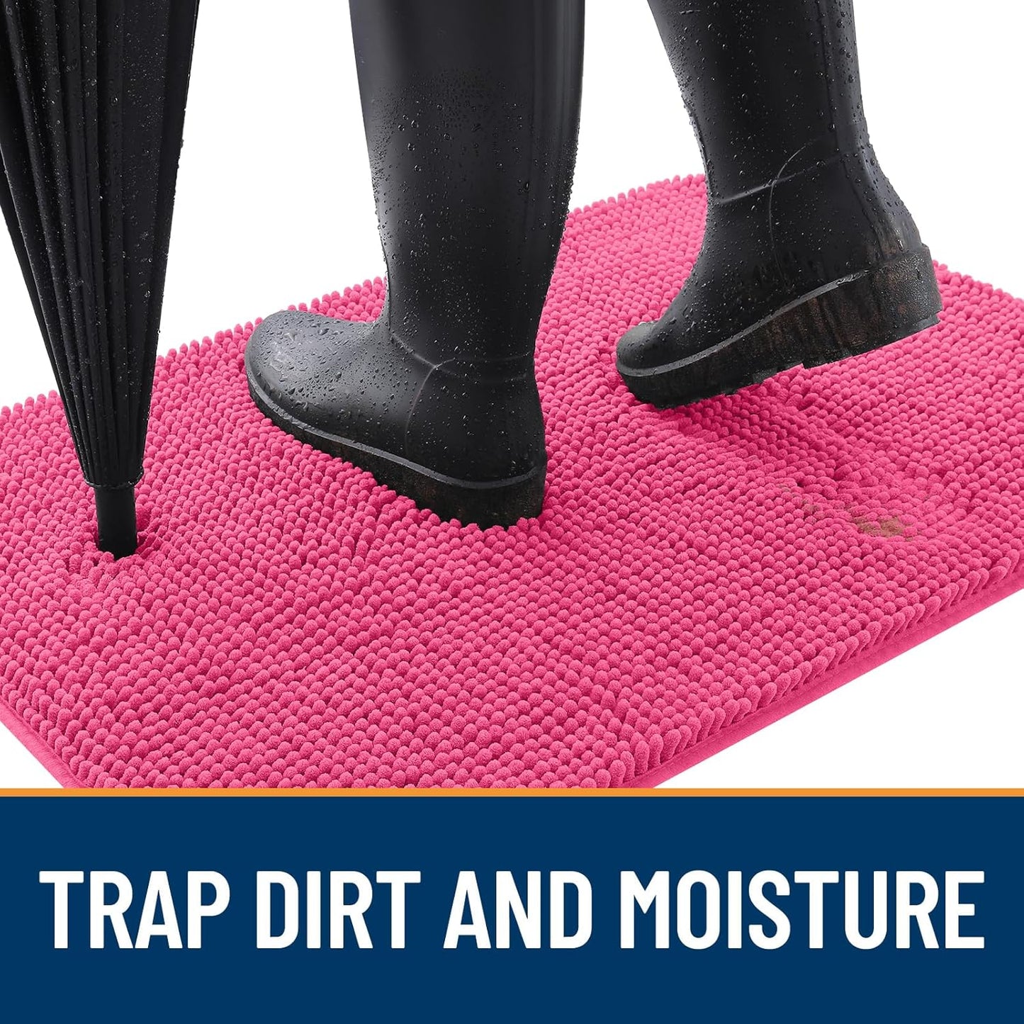 OLANLY Dog Door Mat - Absorbent Non-Slip Chenille Mat for Muddy Paws | 50x30, Quick Dry, Hot Pink