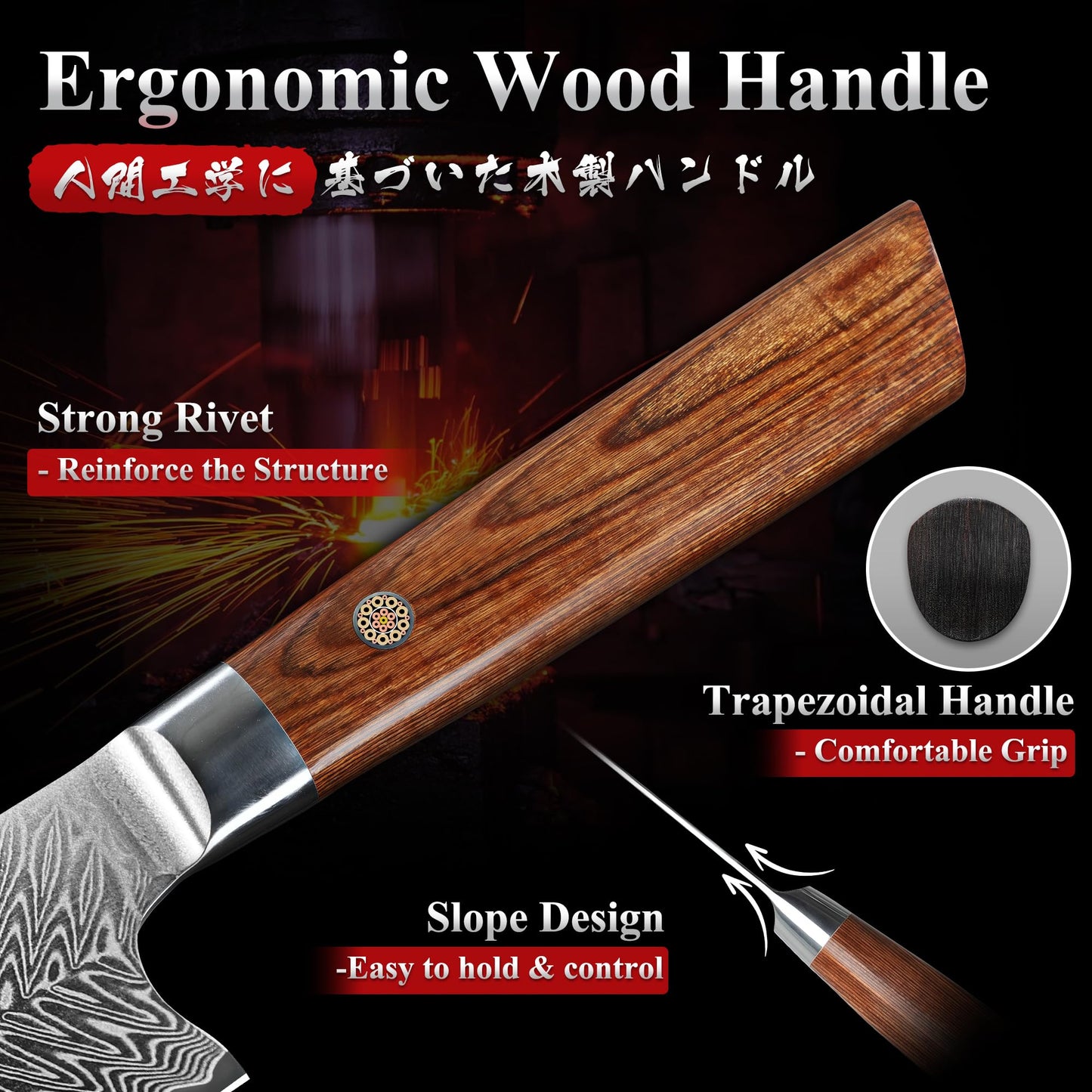 Dragon Creek Damascus Chef's Knife - Japanese Chef Knife for Meat Vegetable Cutting Birthday Christmas Thanksgiving Gift for Mom or Dad
