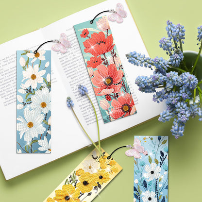 4pcs Flower Diamond Art Bookmarks Kit Floral Diamond Bookmarks for Adults 5D DIY Diamond Art Kit for Spring Reading Lover Book Lover Students DIY Gem Crafts Gift