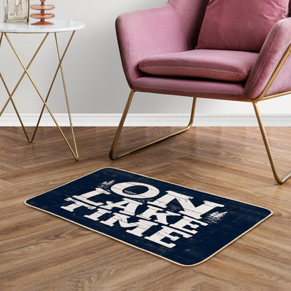 Welcome Indoor Mat - On Lake Time Gifts for Lake Lovers, Blue Lake Porch Mat, 30 x 16 Inch Room Decor