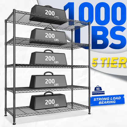 Skiennix 5-Tier Wire Shelving Unit - Adjustable Metal Storage Rack for Kitchen, Pantry, Garage | 45" W x 13.5" D x 70.5" H - Black