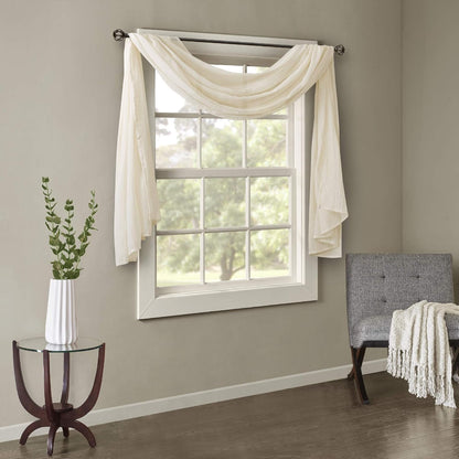 Madison Park Harper Sheer Bedroom Curtain - Modern Contemporary Window Panel for Kitchen, 42" x 144", Cream
