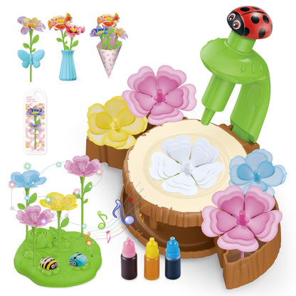 Wiyeang DIY Flower Bouquet Craft Kit for Kids, Water Absorbing Dyeing & Fabric Flowers, Light-Up Music Base, Bug Garden Theme, Creative Art Toy Gift for Girls Ages 3–6