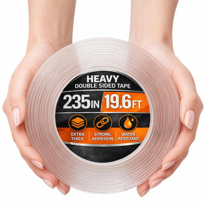 1.18" X 235" Heavy Duty Clear Double Sided Tape – Strong Double Sided Adhesive Tape – Wall Decoration, DIY, Office and Home Projects, No Tools Needed | Works on Tile, Glass, Wood, Metal, and Plastic