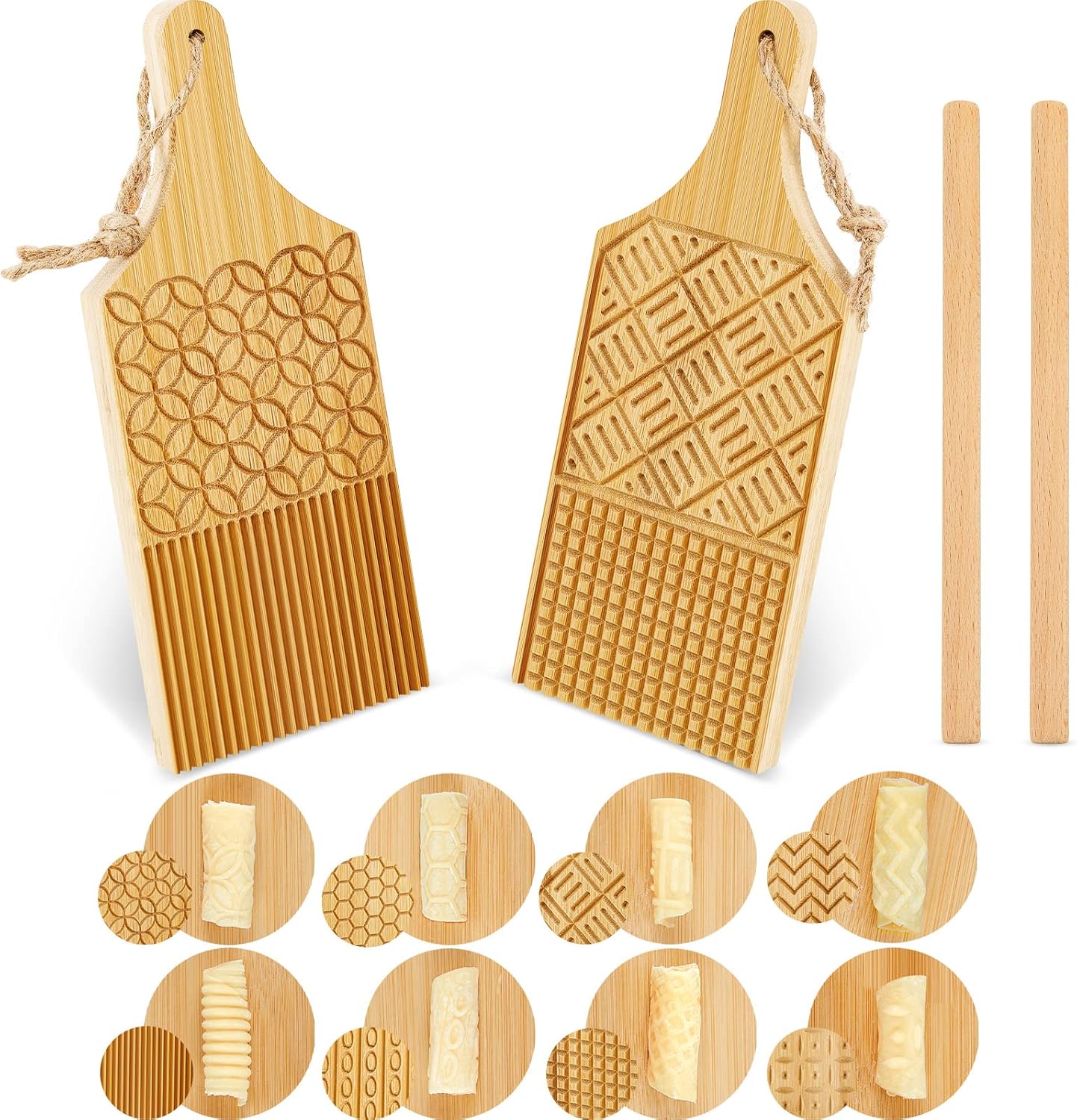 4 Set Pieces Wood Gnocchi Pasta Board Gnocchi Paddle Maker Garganelli Pasta Board Making Tools with Rolls Kitchen Gift