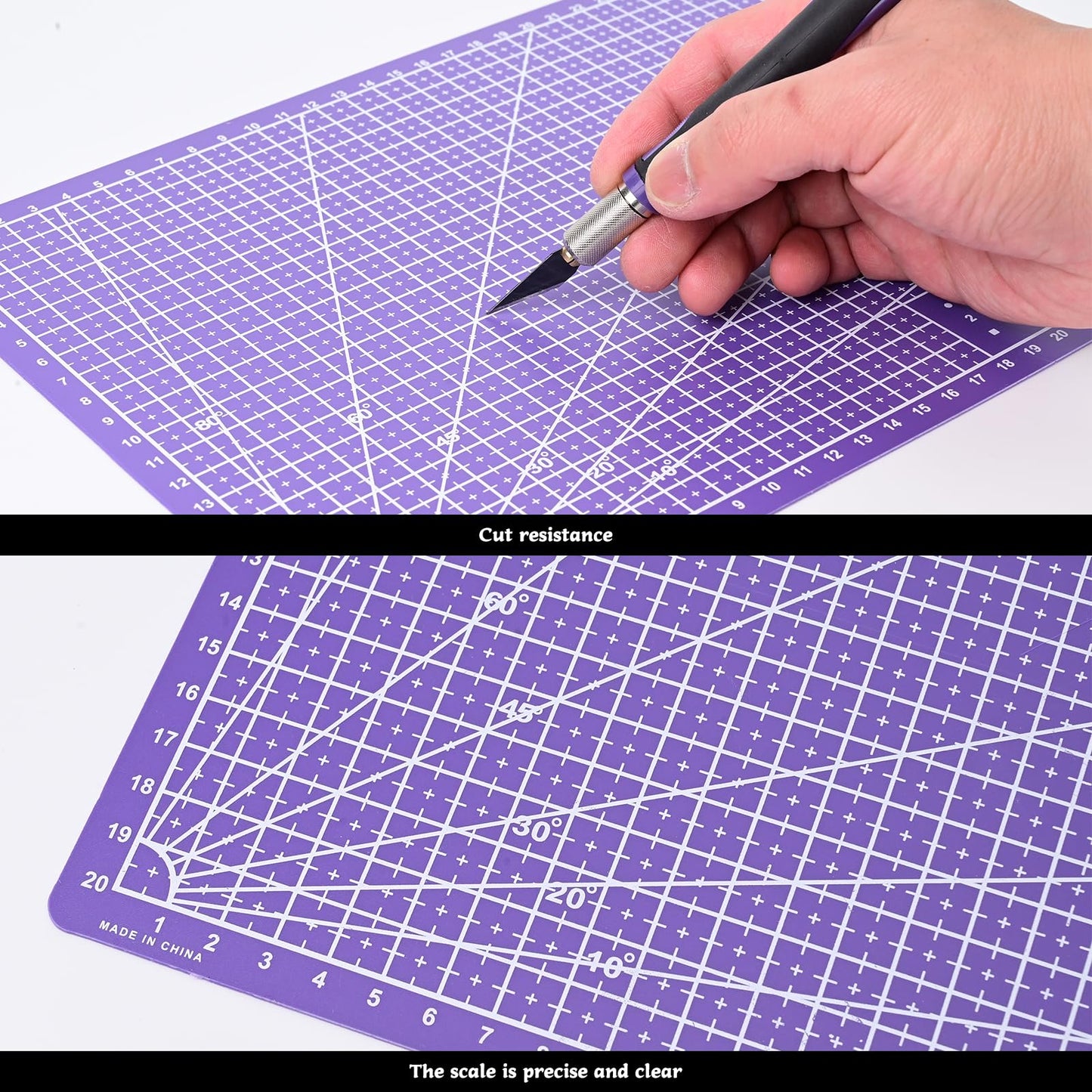 EHDIS Exacto Knife Set Utility Craft Precision Hobby Knife Tool with Cutting Mat,6 inch Vinyl Squeegee, Steel Ruler, for Sewing Crafts Hobby Fabric Precision Scrapbooking Project (Purple)