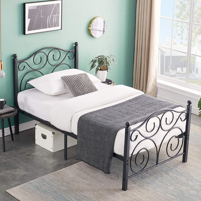 VECELO Twin Size Bed Frame with Headboard/Footboard, Mattress Foundation with Steel Slat Support, Under Bed Storage, No Box Spring Needed, Easy Assembly, White