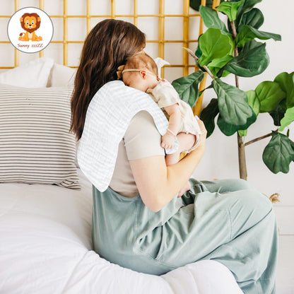 Muslin Burp Cloths for Baby 100% Cotton Burping Cloths for Unisex, Boy, Girl - Large 20'' by 10'' Newborn Essentials Ultra Soft Absorbent Milk Spit Up Rags - 12 Pack - White+Light Bean Paste Series