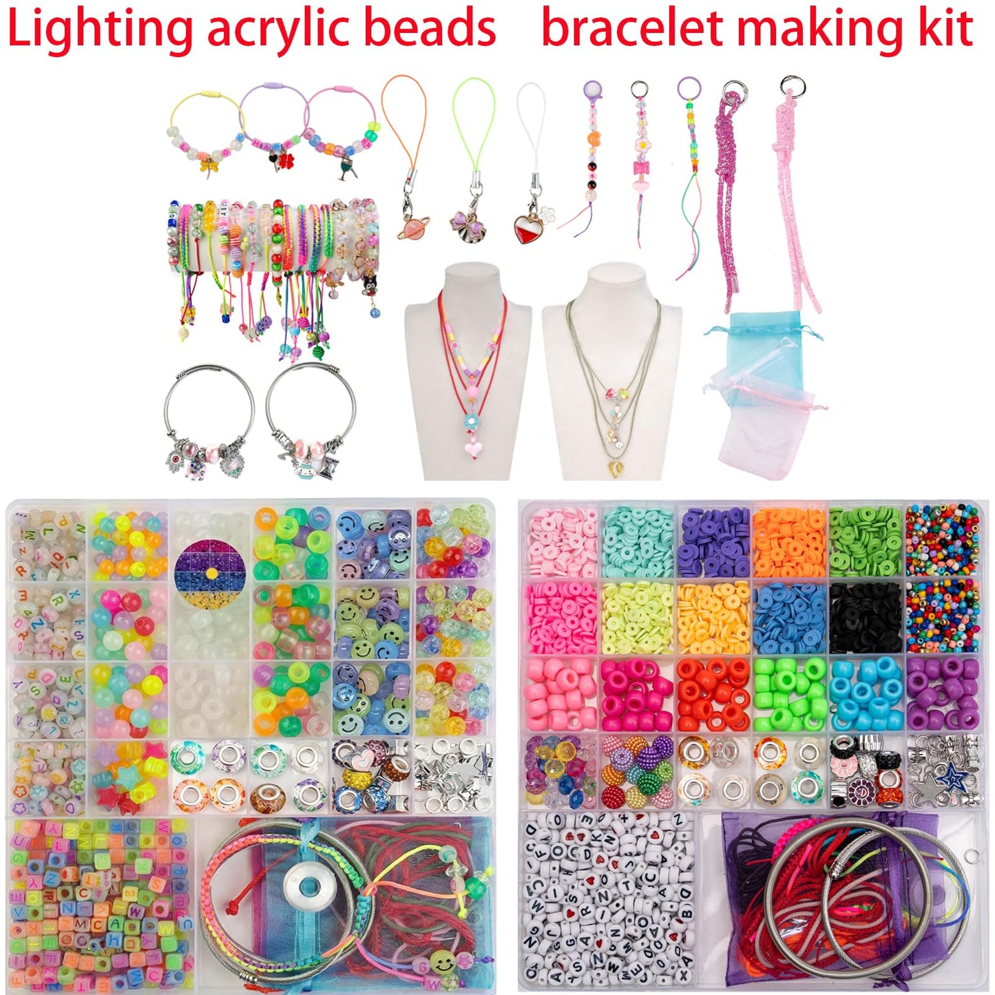 Hardy Guo Clay Beads Glow Beads Bracelet Making Kit Beads for Friendship Bracelet kit with Letter Beads Jewelry Making Set for Beginners Gifts (Pandora - Two-in-One)
