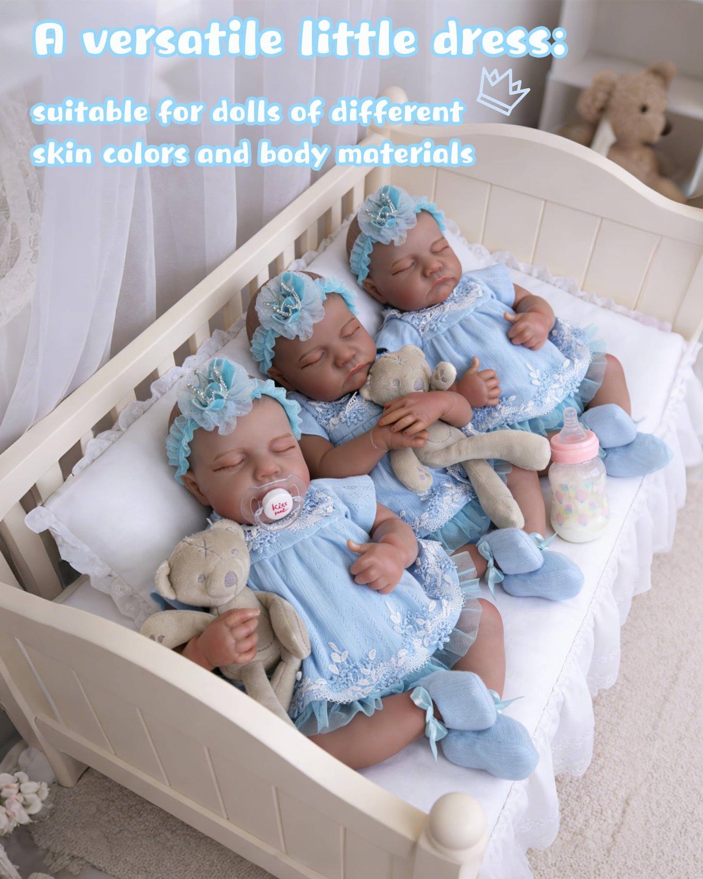 EKOKIZ Reborn Baby Dolls Clothes Girl Blue Baby Doll Clothes 17-20 Inches Doll Outfits and Accessories for Newborn Girl