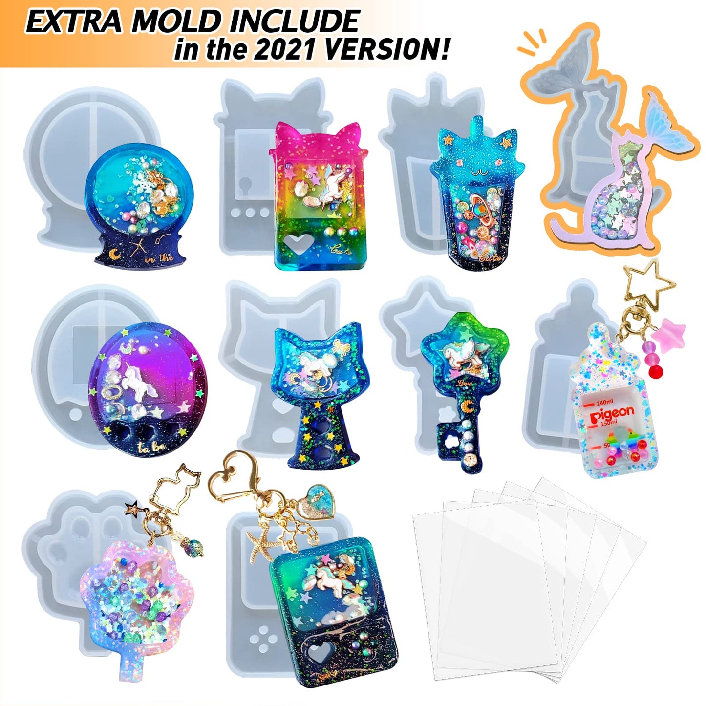 Resin Shaker Molds Set Game Consoles, Bottle, Cat's Paw, Crystal Ball 10 Silicone Trays with 5 Seal Films