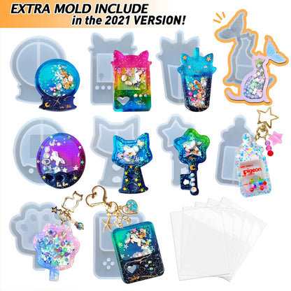 Resin Shaker Molds Set Game Consoles, Bottle, Cat's Paw, Crystal Ball 10 Silicone Trays with 5 Seal Films
