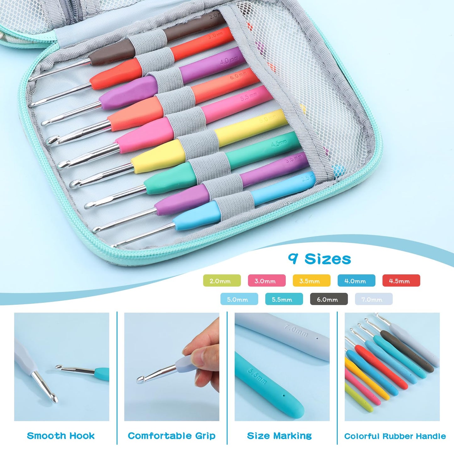 Mayboos 96 Pack Crochet Hooks Set, Ergonomic Crochet Hooks Weave Yarn Kits with Storage Case and Crochet Needle Accessories, Crochet Needles Kit for Beginners and Experienced Crochet Hook