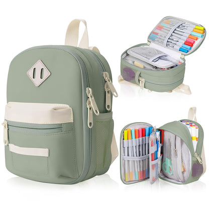crawing Large Capacity Pencil Case, Mini Backpack Pencil Case, Storage High Capacity Bag Pouch Holder Marker Pen Organizer, for Student, Teen Girls, Adults(Green)