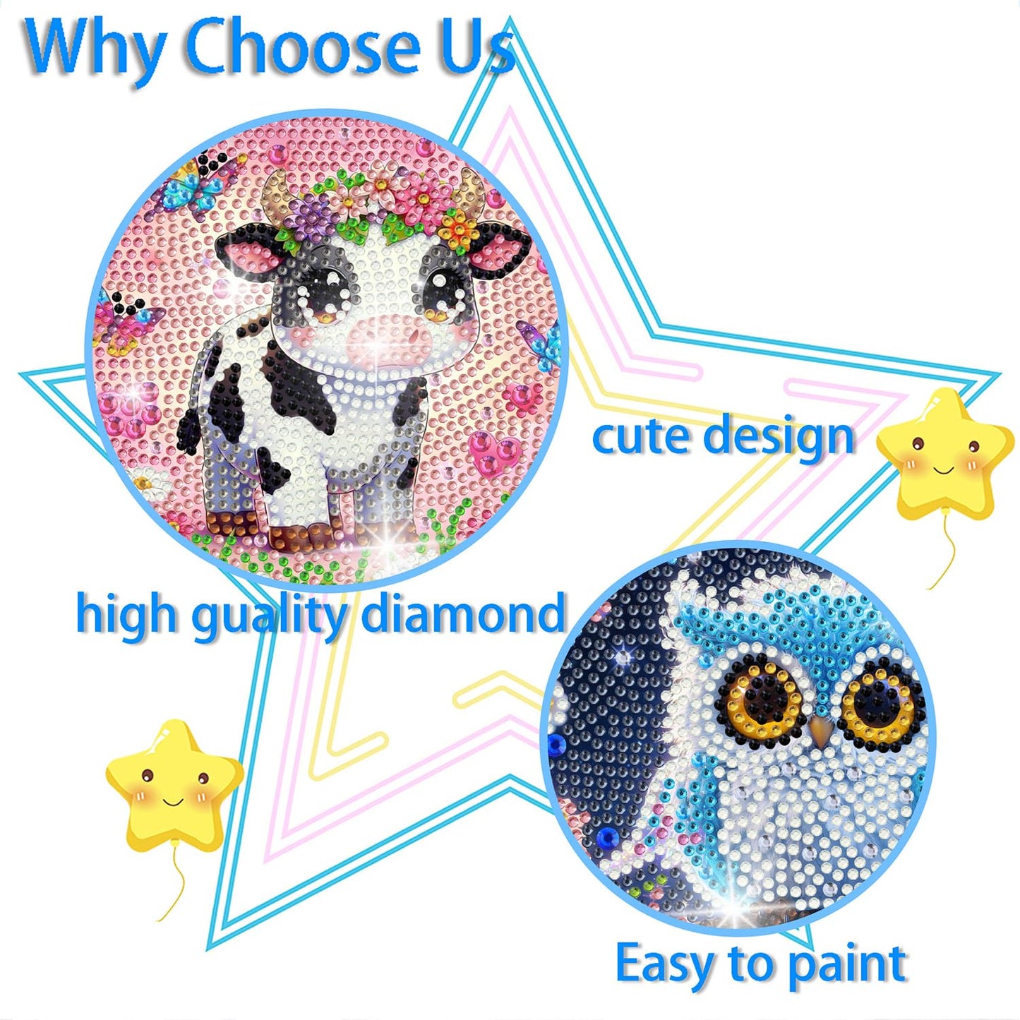 Bzconxin 6Pack Diamond Painting Kits,Cute Fantasy Cartoon Animal Diamond Painting Kits for Kids Ages 6-12,DIY Diamond Crystal Rhinestones Painting Kits for Home Wall Decor Gift 6 X 6inch