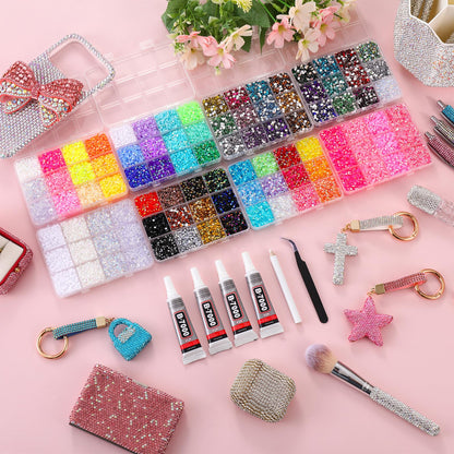LERBOU 60000PCS Bedazzling Kit with 8 Boxes, 3mm Flatback Resin Rhinestones, Sparkling Gems Set for Nail Art, Crafts, Clothing, Fabric, Phone Case, Tumbler, Shoes & DIY Decoration
