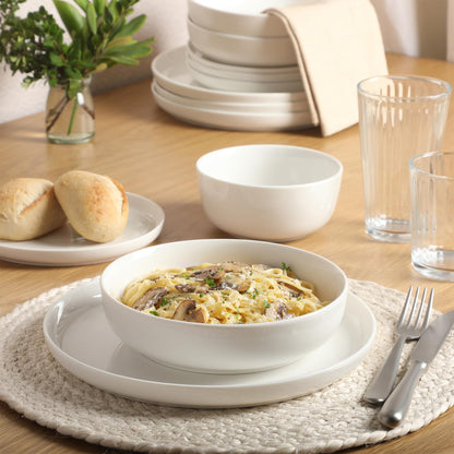 Gibson Home Summer Shades 16 Piece Plates and Bowls Dishes Service for 4 Porcelain Dinnerware Set - White