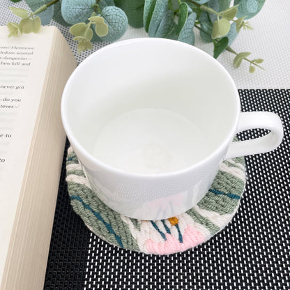 Punch Needle Coasters kit, 6-piece Flower Pattern Set - Cup Holder DIY Punching Needle Embroidery Kit (floral01)