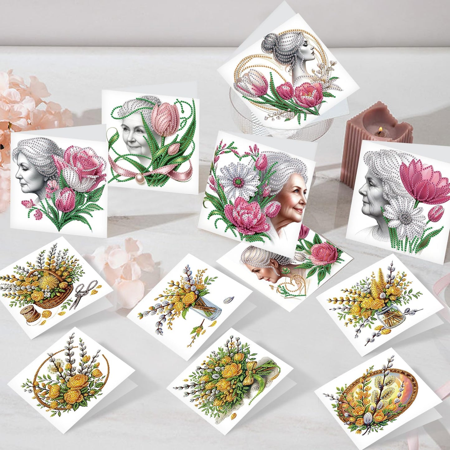 Focart 12 Pack Diamond Painting Greeting Cards, Random Diamond Art Kits Special Shape Drill DIY Handcraft, Unique Design Crafting for Birthday Holiday Cards, Best Wishes to Relatives and Friends