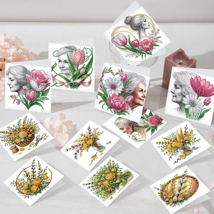 Focart 12 Pack Diamond Painting Greeting Cards, Random Diamond Art Kits Special Shape Drill DIY Handcraft, Unique Design Crafting for Birthday Holiday Cards, Best Wishes to Relatives and Friends
