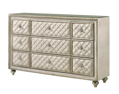 Acme Lucienne 9-Drawer Velvet Upholstered and Wood Dresser in Beige
