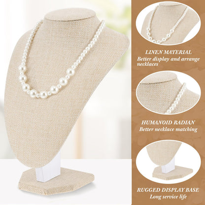 Huquary 6 Pcs Necklace Display Stand Necklace Holder Jewelry Bust Display Stands for Selling Home Store Trade Shows Photography Props Retail(Flaxen,Linen)
