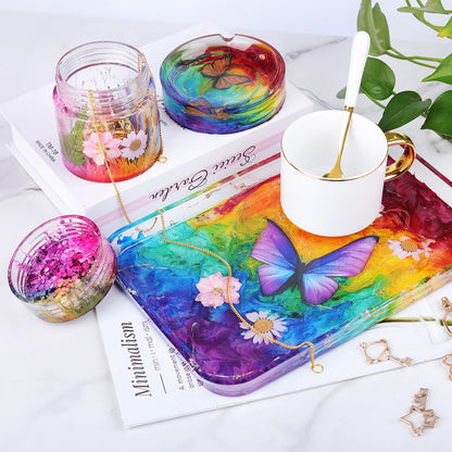 LET'S RESIN Tray Molds, Jar Silicone Molds with Lid, Resin Molds for Epoxy Resin, Silicone Molds Kits for DIY Art Furniture Dtorage and Decoration, Festival Gifts
