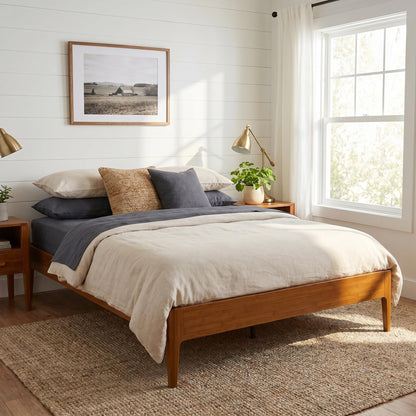 Merax Full Size Solid Dry Bamboo Wood Platform Bed, Mid-Century Minimalist 15" High Bed Frame with Wood Slat Metal Support, No Box Spring Needed, Easy Assembly (No Headboard), Brown