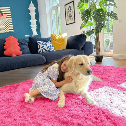 OLANLY Large Area Rug - Soft Fluffy Shaggy Carpet for Living Room & Bedroom | 9x12 Hot Pink