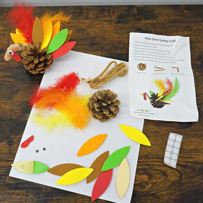 4E's Novelty 4 Pack Pinecone Turkey Craft Kit - DIY Thanksgiving Crafts for Kids & Adults, Thanksgiving Table Decorations, Turkey Arts and Crafts