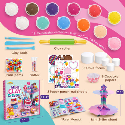 Drama Planet Craft Kits for Kids, Make Your Own Mini Desserts with Air Dry Clay, Create & Display Clay Creations, Art Activities, Great Gifts for Girls