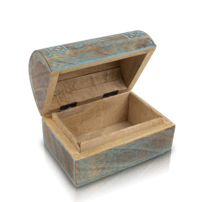 The Great Indian Bazaar Handmade Decorative Wooden Jewelry Box With Celtic Carving - Blue, Rectangular, Table Top, Unisex, Ideal For Home Decor & Gifting