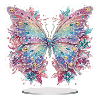 ACSAUMMY 5D Diamond Art Kits for Adults, Diamond Art Painting Desktop DIY Diamond Art Tabletop Pink Butterfly Diamond Arts and Crafts for Kids Adults Stand Up Gem Painting Kit for Decoration