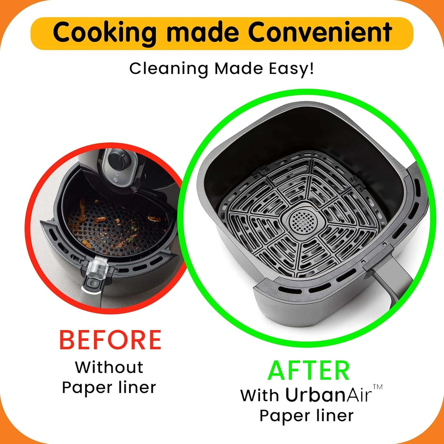 UrbanAir 6.5-Inch Square Air Fryer Paper Liners - 125 Non-Stick, Heat-Resistant Sheets for Easy Cleanup | Bleach-Free Parchment