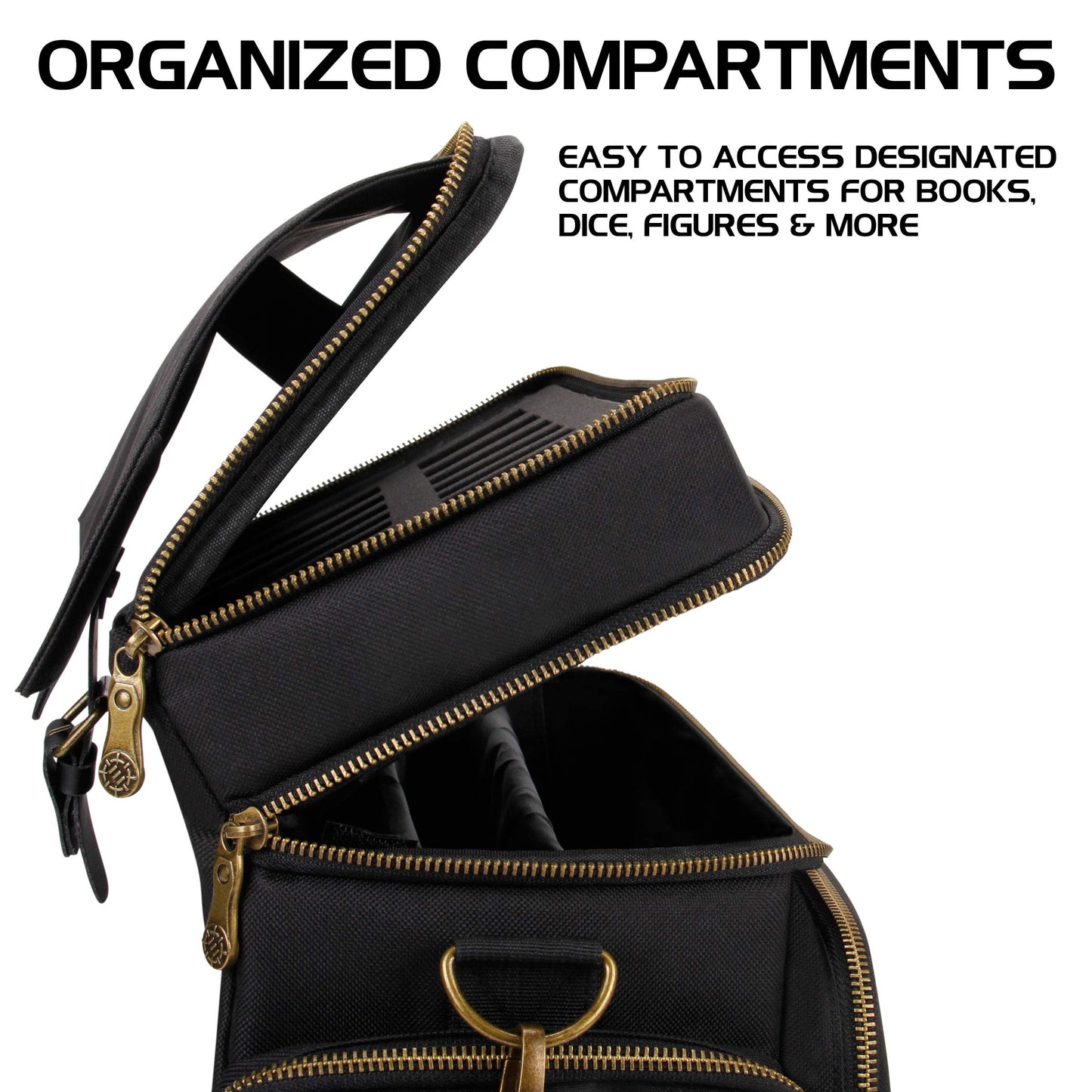 ENHANCE Tabletop DnD Bag - RPG Adventurer's Dungeons and Dragons Accessories Bag with Miniatures Storage, Mat Holder, DnD Dice & Token Pockets, Fits 4-8 Books, DM's Guide, Player's Handbook (Black)